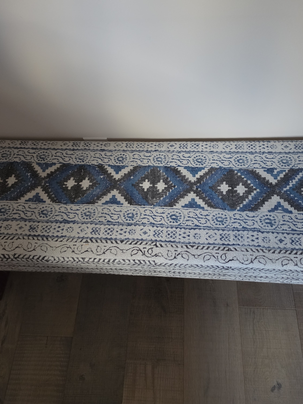 Blue & White Patterned Upholstered Bench